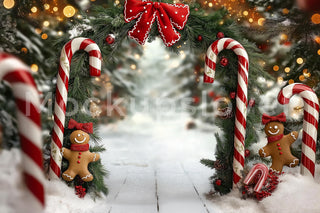 Christmas Digital Photography Background, Candy Cane Arch Backdrop, Candyland, Holiday Kids Prop, Fantasy Forest, Photoshop & Canva Template