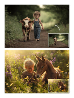 Summer Farm Animals Digital Background Bundle, Rustic Holiday Photography Backdrop, Pig, Duck, Cow, Hen, Horse, Bunnies, Instant Download