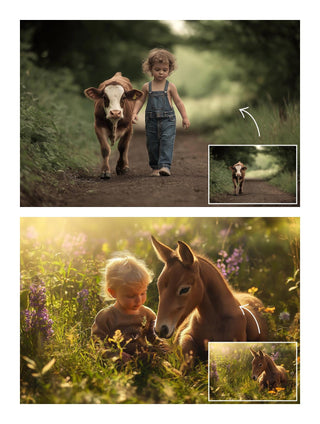 Summer Farm Animals Digital Background Bundle, Rustic Holiday Photography Backdrop, Pig, Duck, Cow, Hen, Horse, Bunnies, Instant Download