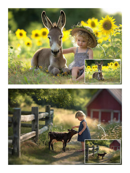 Summer Farm Animals Digital Background Bundle, Rustic Holiday Photography Backdrop, Pig, Duck, Cow, Hen, Horse, Bunnies, Instant Download