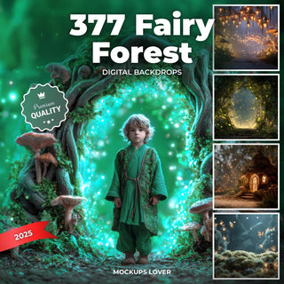 scene of a magical forest with mushrooms and woodland arches, ideal for fairy tale photography