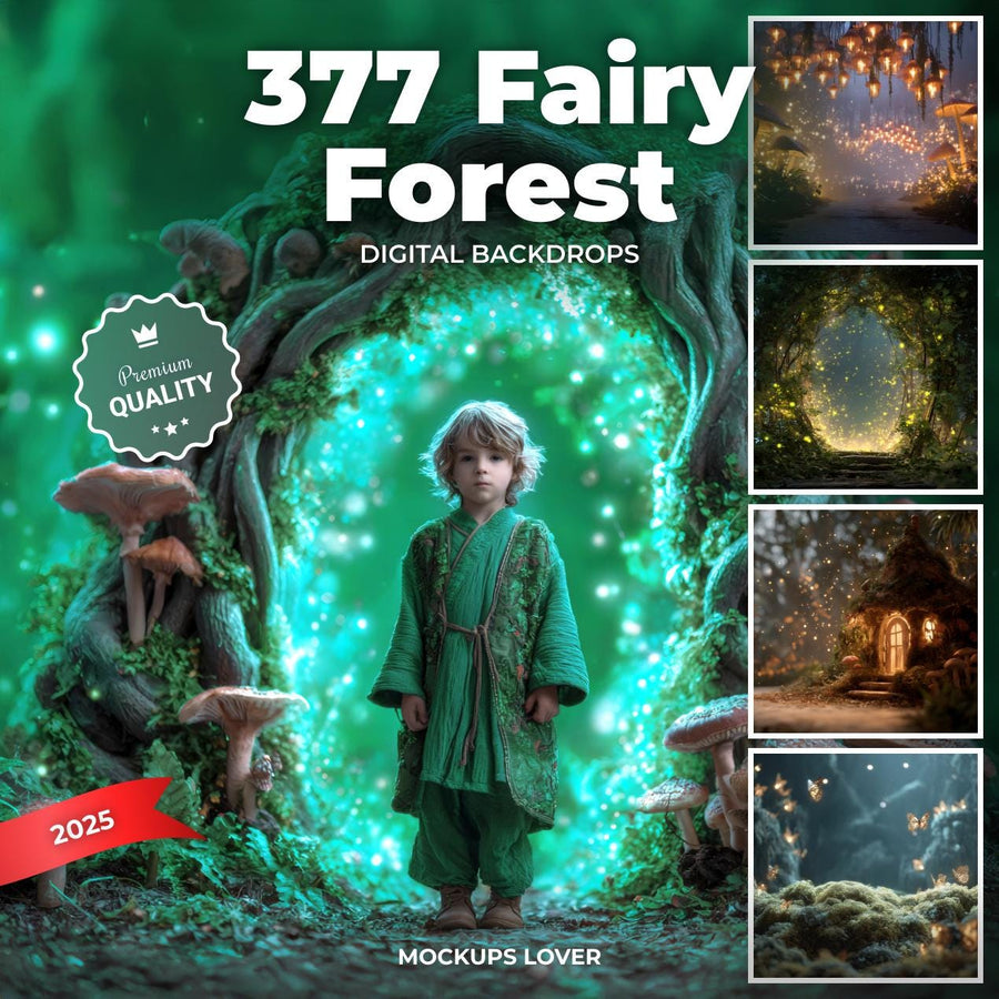 scene of a magical forest with mushrooms and woodland arches, ideal for fairy tale photography