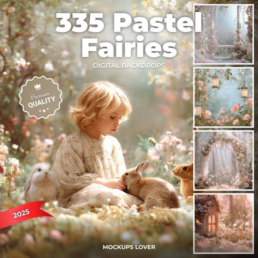 scene of a whimsical enchanted forest backdrop with fairy tale elements, suitable for children's portrait photography