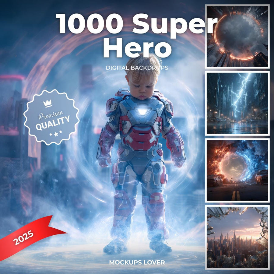 superhero digital backdrop with skyscrapers in metropolis, perfect for creative kids portraits and birthday posters