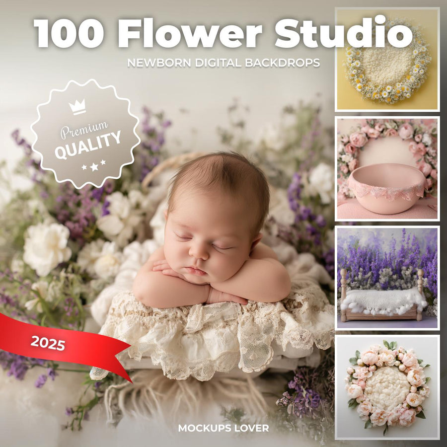 newborn flower studio digital bundle with floral spring scene for baby photo prop