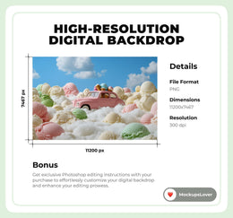 Ice Cream Digital Background Bundle, Summer Holiday Backdrop, Photography Creative Composite, Photo Editing, Kids Prop, Photoshop Action