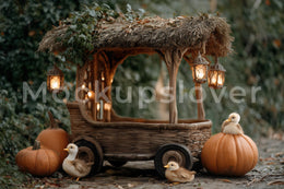 Fall Digital Background, Autumn Farm Backdrop, Ducks, Kids Prop, Photoshop Template, Photography Creative Composite, Pumpkins, Photo Editing