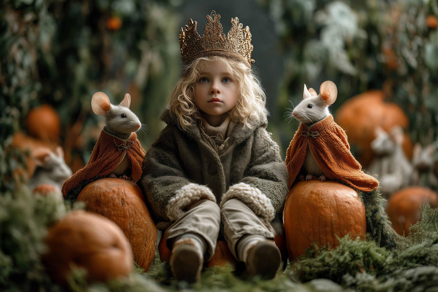 pumpkin scene with woodland creatures, ideal for autumn photography and kids' photo sessions