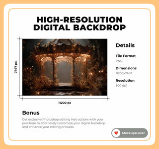 Fantasy Forest Digital Photography Background, Fairy Lights Gazebo Kids Prop, Fall Backdrop Rustic Background, Photoshop Composite