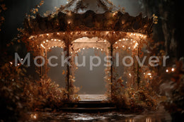 Fantasy Forest Digital Photography Background, Fairy Lights Gazebo Kids Prop, Fall Backdrop Rustic Background, Photoshop Composite