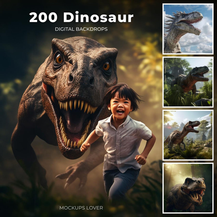 scene with a dinosaur in a lush jungle, suitable as a cover for kids' creative sets