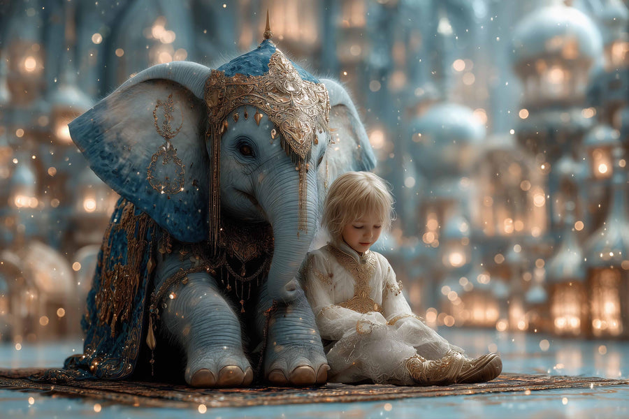 elephant and arabian palace backdrop for kids' photos, circus scene, digital template, disney-inspired background