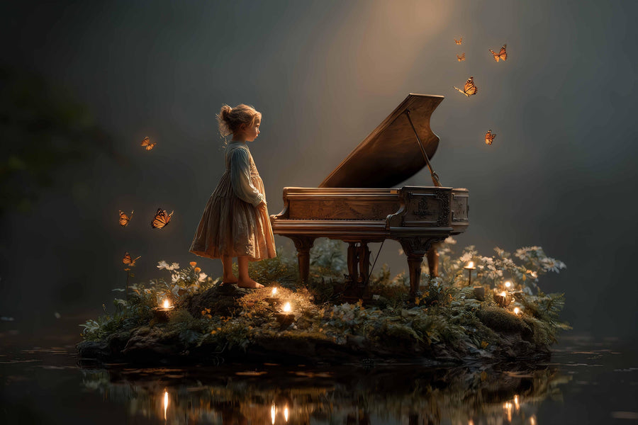 music backdrop with fantasy forest scene, ideal for kids' creative photo shoots and digital backgrounds