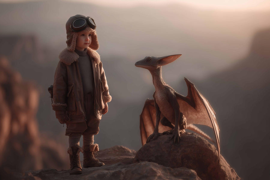 dinosaur scene with prehistoric landscape background and creative props