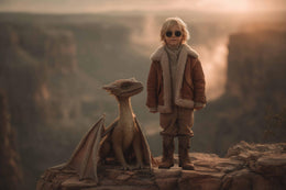 dinosaur scene with prehistoric landscape background and creative props