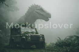 T-Rex Dinosaur Jungle Digital Background, Jurassic Backdrop, Jeep, Creative Composite, Kids Prop, Photoshop Template, Extended Commercial