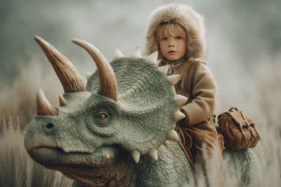 dinosaur scene with triceratops for kids' photo shoots, digital backdrop, jurassic jungle environment