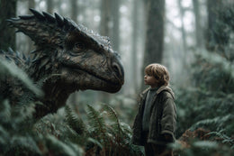 dinosaur jungle scene with t-rex and lush greenery, suitable for kids and creative photography