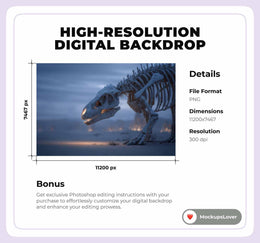 Dinosaur Skeleton Digital Background, T-Rex Bones, Jurassic Backdrop, Prehistoric, Creative Composite, Kids Photo Prop, Photoshop Template