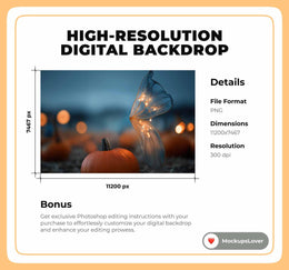 Fall Digital Background, Fairy Backdrop, Kids Prop, Photoshop Template, Photography Creative Composite, Pumpkins, Photo Editing