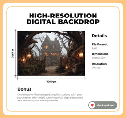 246 Witch Digital Photography Background Bundle, Cauldron, Halloween Village Backdrop, Fantasy Forest, Wizard Broomstick, Photo Editing