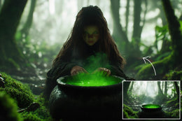 246 Witch Digital Photography Background Bundle, Cauldron, Halloween Village Backdrop, Fantasy Forest, Wizard Broomstick, Photo Editing