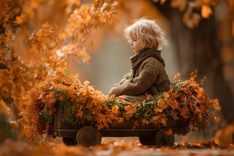 autumn farm scene with fall leaves, pumpkins, and rustic elements, ideal for photo editing and photoshop templates