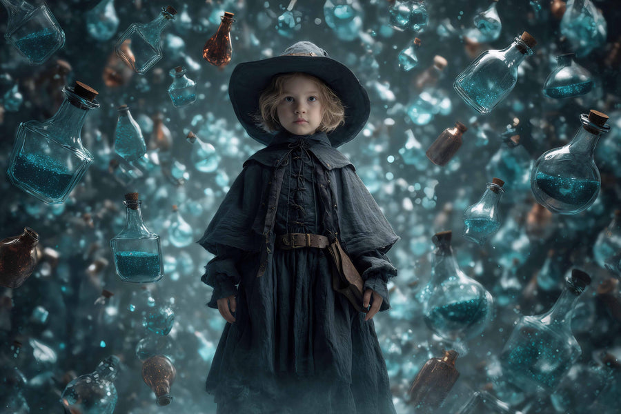 witch character on halloween backdrop, perfect for holiday photo props
