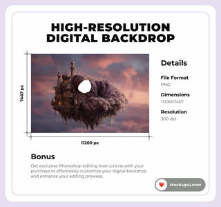 Fantasy Floating Castle Newborn Digital Photography Background, Face Swap, Fairy Baby Overlay, Sky Backdrop, Baby Prop, Photoshop Composite