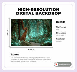 Fantasy Forest Digital Background, Magic Harp, Fairy Backdrop, Kids Prop, Photography Creative Composite, Photoshop Template, Photo Editing