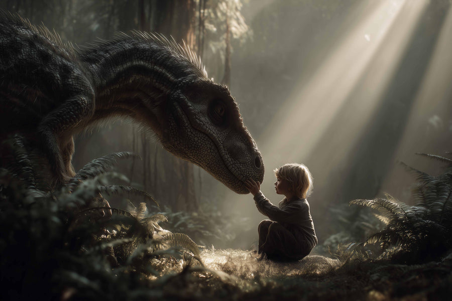 dinosaur in a fantasy forest scene, perfect for kids' digital backgrounds