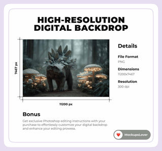 Fantasy Dinosaur Forest Digital Background, Jurassic Backdrop, Glowing Mushrooms, Creative Composite, Kids Photo Prop, Extended Commercial