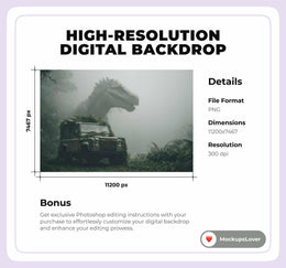 T-Rex Dinosaur Jungle Digital Background, Jurassic Backdrop, Jeep, Creative Composite, Kids Prop, Photoshop Template, Extended Commercial