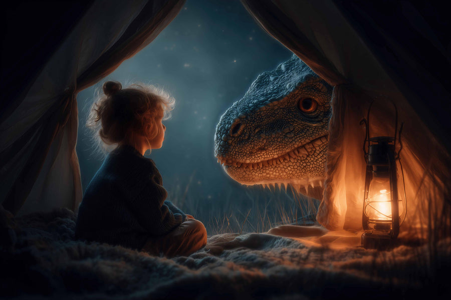 dinosaur character in jurassic jungle scene, kids photo prop, digital background, creative composite