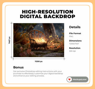 Fairy Newborn Digital Photography Background, Halloween Fantasy Forest Backdrop, Holiday Baby Prop, Chair, Photoshop Template, Twinkle Light