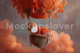 Fall Newborn Digital Photography Background, Hot Air Balloon, Face Swap, Dreamy Baby Holiday Photo Prop, Clouds, Sky, Photoshop Template