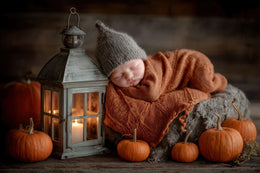 newborn baby face swap with pumpkin and rustic background, ideal for seasonal photo shoots