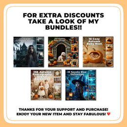 Haunted Fantasy Forest Digital Backdrop Bundle, Halloween Photo Background, Pumpkins, Lanterns, Horror Kids Prop, Photoshop & Canva Template