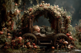 baby in fairy garden scene, floral backdrop, rustic fairy tale background, newborn photo prop, photoshop overlay