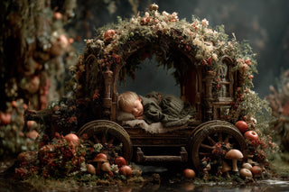 baby in fairy garden scene, floral backdrop, rustic fairy tale background, newborn photo prop, photoshop overlay