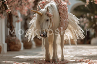 Unicorn Digital Photography Background, Princess Backdrop, Fairy Castle, Wings, Kids Photo Prop, Photoshop Composite