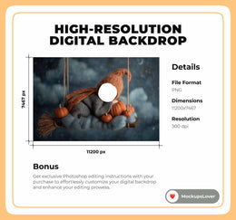 Newborn Digital Photography Background, Face Swap, Witch Besom Backdrop, Dreamy Baby Photo Prop, Pumpkins, Photoshop Composite Overlay, PNG