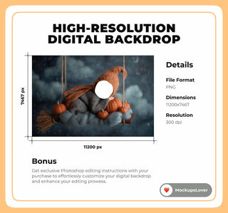 Newborn Digital Photography Background, Face Swap, Witch Besom Backdrop, Dreamy Baby Photo Prop, Pumpkins, Photoshop Composite Overlay, PNG