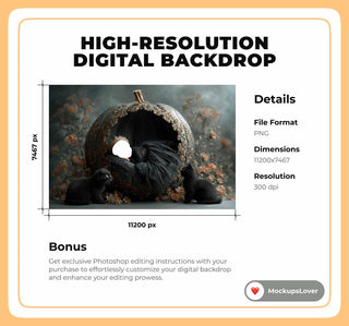 Newborn Pumpkin Digital Photography Background, Face Swap, Halloween Backdrop, Holiday Baby Girl Prop, Photoshop Composite Overlay Black Cat