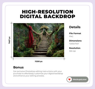 Little Red Riding Hood Inspired Digital Photography Background Bundle, Fantasy Forest Backdrop, Kids Photo Prop, Wolf, Woodland Creatures