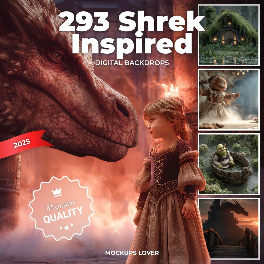 scene of a green ogre character in a fantasy forest setting, designed as a kids' photography backdrop