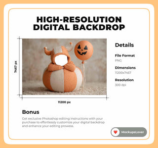 Cute Halloween Digital Photography Background, Pumpkin Backdrop, Face Swap Overlay, Holiday Studio Baby Prop, Balloon, Photoshop Template