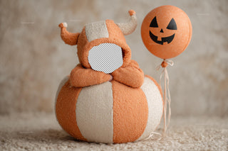 Cute Halloween Digital Photography Background, Pumpkin Backdrop, Face Swap Overlay, Holiday Studio Baby Prop, Balloon, Photoshop Template