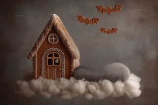 Halloween Newborn Digital Photography Background, Gingerbread House, Halloween Village, Dreamy Studio Holiday Baby Prop, Photoshop Template
