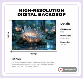 Fairy Newborn Digital Photography Background, Crystal Flower, Woodland Baby Boy Girl Prop, Fantasy Forest Backdrop, Photoshop Composite